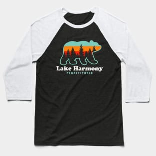 Lake Harmony Pennsylvania Bear Poconos Vacation Retro Sunset Baseball T-Shirt